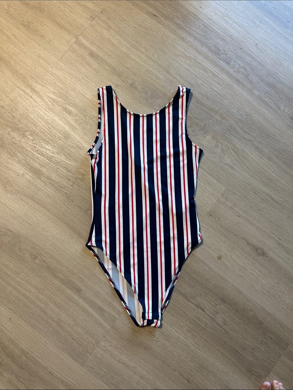 Divided Striped Sleeveless Bodysuit in Navy, White & Red
